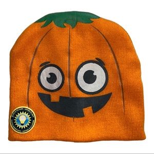 5/$25 NWT Halloween Pumpkin Knit Sweater Hat Toque Glow in Dark Safety Kids OS